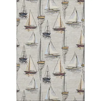 3' X 5' Ivory Gold And Black Nautical Washable Area Rug With UV Protection