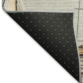 5' X 8' Ivory Gold And Black Nautical Washable Area Rug With UV Protection