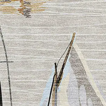 5' X 8' Ivory Gold And Black Nautical Washable Area Rug With UV Protection
