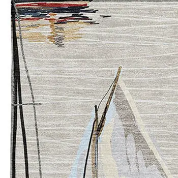 8' X 10' Ivory Gold And Black Nautical Washable Area Rug With UV Protection