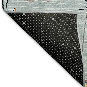 3' X 5' Sky Blue Gold And Ivory Nautical Washable Area Rug With UV Protection