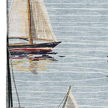 3' X 5' Sky Blue Gold And Ivory Nautical Washable Area Rug With UV Protection