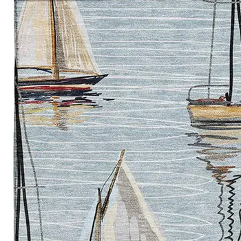3' X 5' Sky Blue Gold And Ivory Nautical Washable Area Rug With UV Protection
