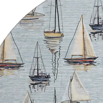 8' Sky Blue Gold And Ivory Nautical Washable Round Rug With UV Protection