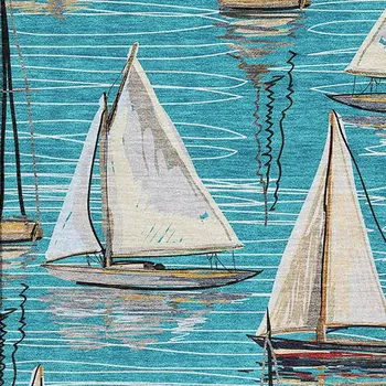 3' X 5' Teal Blue Ivory And Gold Nautical Washable Area Rug With UV Protection