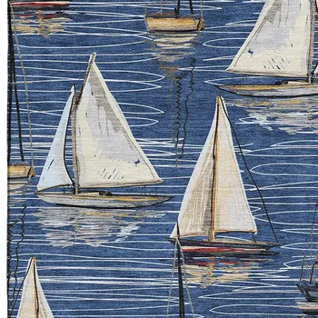 3' X 5' Navy Blue Ivory And Gold Nautical Washable Area Rug With UV Protection