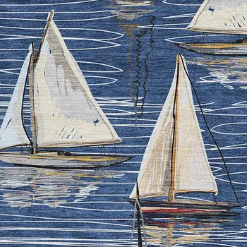 5' X 8' Navy Blue Ivory And Gold Nautical Washable Area Rug With UV Protection