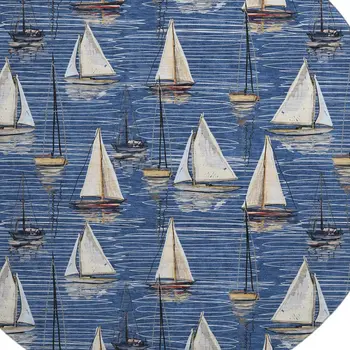 8' Navy Blue Ivory And Gold Nautical Washable Round Rug With UV Protection
