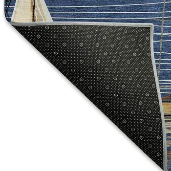 9' X 12' Navy Blue Ivory And Gold Nautical Washable Area Rug With UV Protection