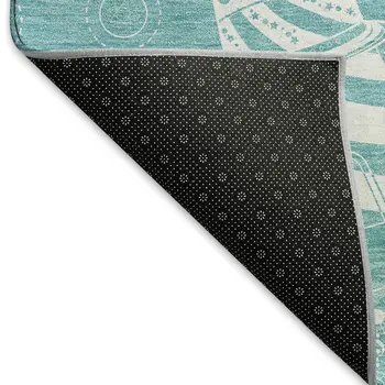 3' X 5' Pacific Blue And Ivory Nautical Washable Area Rug With UV Protection