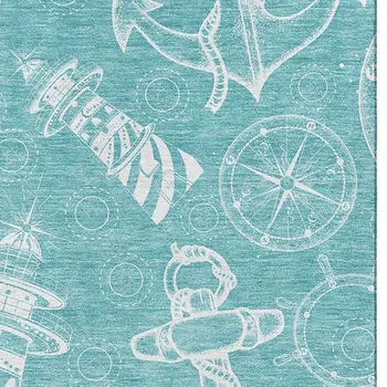 3' X 5' Pacific Blue And Ivory Nautical Washable Area Rug With UV Protection