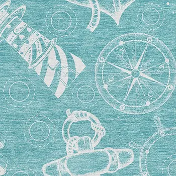9' X 12' Pacific Blue And Ivory Nautical Washable Area Rug With UV Protection