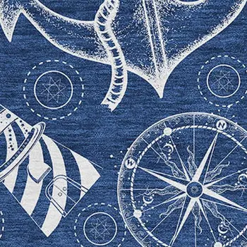 3' X 5' Navy Blue And Ivory Nautical Washable Area Rug With UV Protection