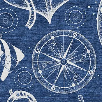 9' X 12' Navy Blue And Ivory Nautical Washable Area Rug With UV Protection
