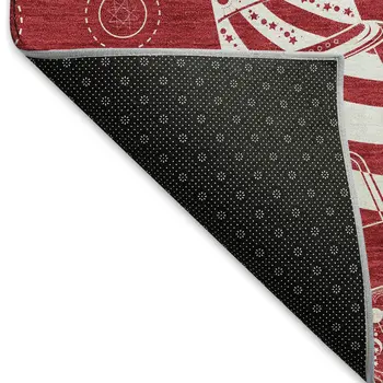 8' Red And Ivory Nautical Washable Round Rug With UV Protection