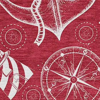 9' X 12' Red And Ivory Nautical Washable Area Rug With UV Protection