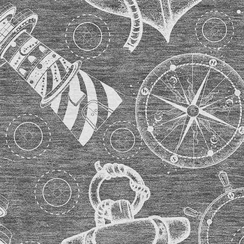 5' X 8' Gray And Ivory Nautical Washable Area Rug With UV Protection