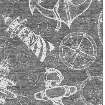 9' X 12' Gray And Ivory Nautical Washable Area Rug With UV Protection