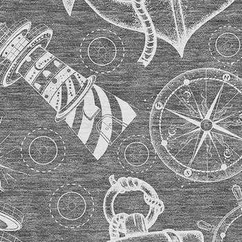 10' X 14' Gray And Ivory Nautical Washable Area Rug With UV Protection