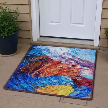 3' X 5' Blue Gold Red And Ivory Animal Print Washable Area Rug With UV Protection