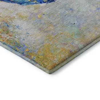 3' X 5' Blue Gold Red And Ivory Animal Print Washable Area Rug With UV Protection