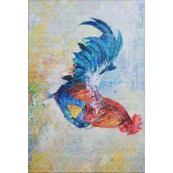 10' X 14' Blue Gold Red And Ivory Animal Print Washable Area Rug With UV Protection