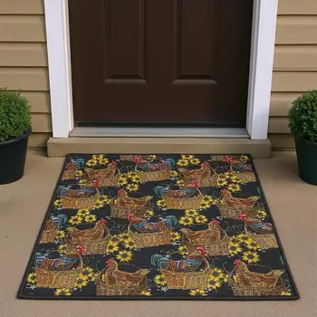 3' X 5' Midnight Yellow And Brown Animal Print Washable Area Rug With UV Protection
