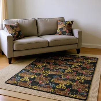 5' X 8' Midnight Yellow And Brown Animal Print Washable Area Rug With UV Protection