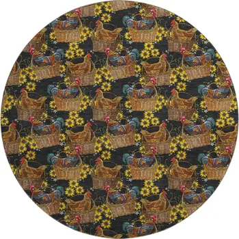 8' Midnight Yellow And Brown Animal Print Washable Round Rug With UV Protection