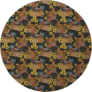 8' Midnight Yellow And Brown Animal Print Washable Round Rug With UV Protection