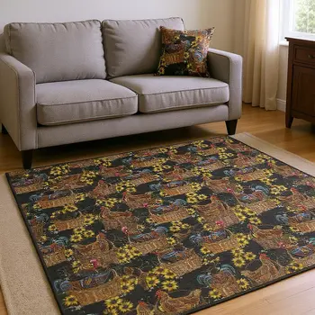 8' X 10' Midnight Yellow And Brown Animal Print Washable Area Rug With UV Protection