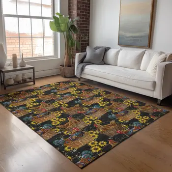 8' X 10' Midnight Yellow And Brown Animal Print Washable Area Rug With UV Protection