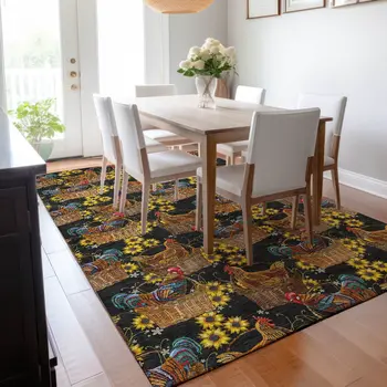 8' X 10' Midnight Yellow And Brown Animal Print Washable Area Rug With UV Protection
