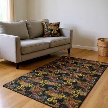 10' X 14' Midnight Yellow And Brown Animal Print Washable Area Rug With UV Protection