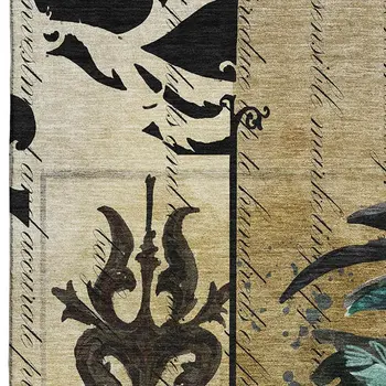 5' X 8' Midnight Red And Beige Animal Print Washable Area Rug With UV Protection