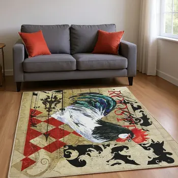 8' X 10' Midnight Red And Beige Animal Print Washable Area Rug With UV Protection