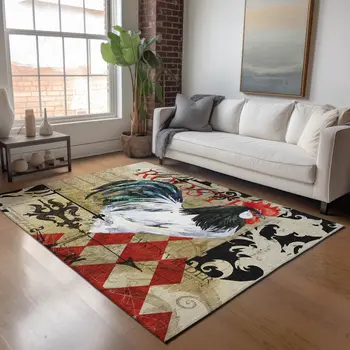 8' X 10' Midnight Red And Beige Animal Print Washable Area Rug With UV Protection