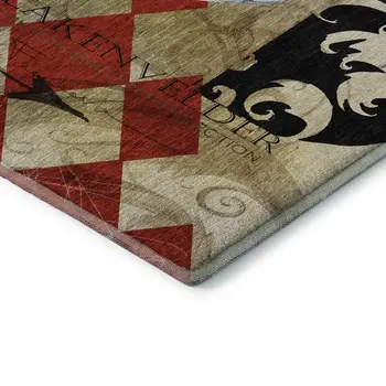 8' X 10' Midnight Red And Beige Animal Print Washable Area Rug With UV Protection