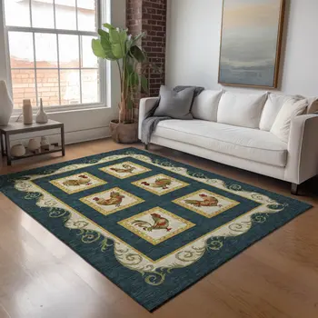10' X 14' Midnight Gold And Red Animal Print Washable Area Rug With UV Protection