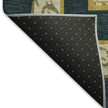 10' X 14' Midnight Gold And Red Animal Print Washable Area Rug With UV Protection
