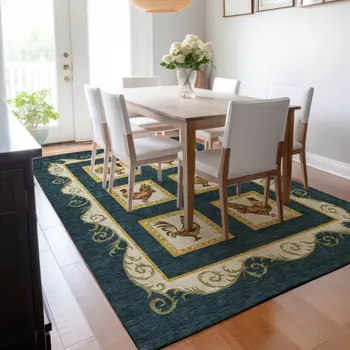 10' X 14' Midnight Gold And Red Animal Print Washable Area Rug With UV Protection