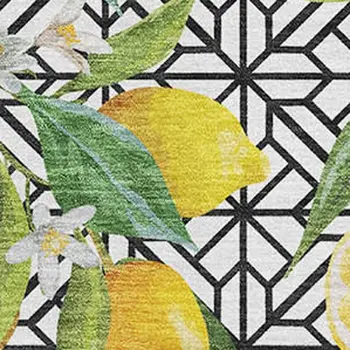 3' X 5' Yellow Ivory And Green Botanical Leaves Washable Area Rug With UV Protection