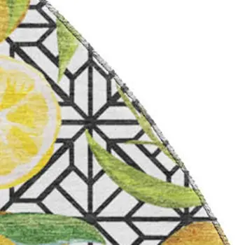 8' Yellow Ivory And Green Botanical Leaves Washable Round Rug With UV Protection