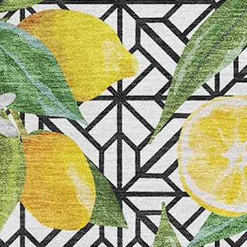 8' X 10' Yellow Ivory And Green Botanical Leaves Washable Area Rug With UV Protection