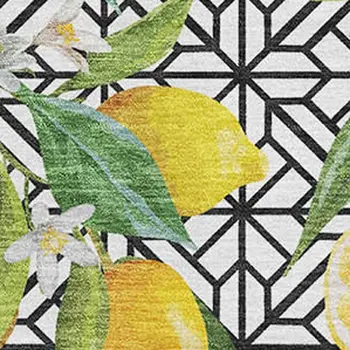 9' X 12' Yellow Ivory And Green Botanical Leaves Washable Area Rug With UV Protection