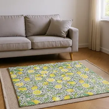 10' X 14' Yellow Ivory And Green Botanical Leaves Washable Area Rug With UV Protection