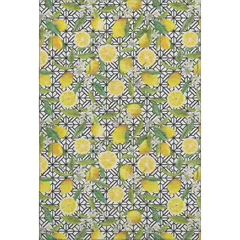 10' X 14' Yellow Ivory And Green Botanical Leaves Washable Area Rug With UV Protection