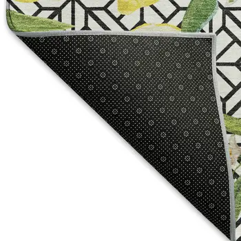 10' X 14' Yellow Ivory And Green Botanical Leaves Washable Area Rug With UV Protection