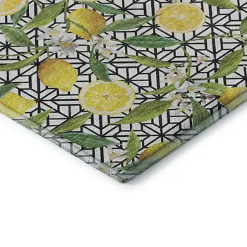 10' X 14' Yellow Ivory And Green Botanical Leaves Washable Area Rug With UV Protection
