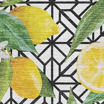 10' X 14' Yellow Ivory And Green Botanical Leaves Washable Area Rug With UV Protection